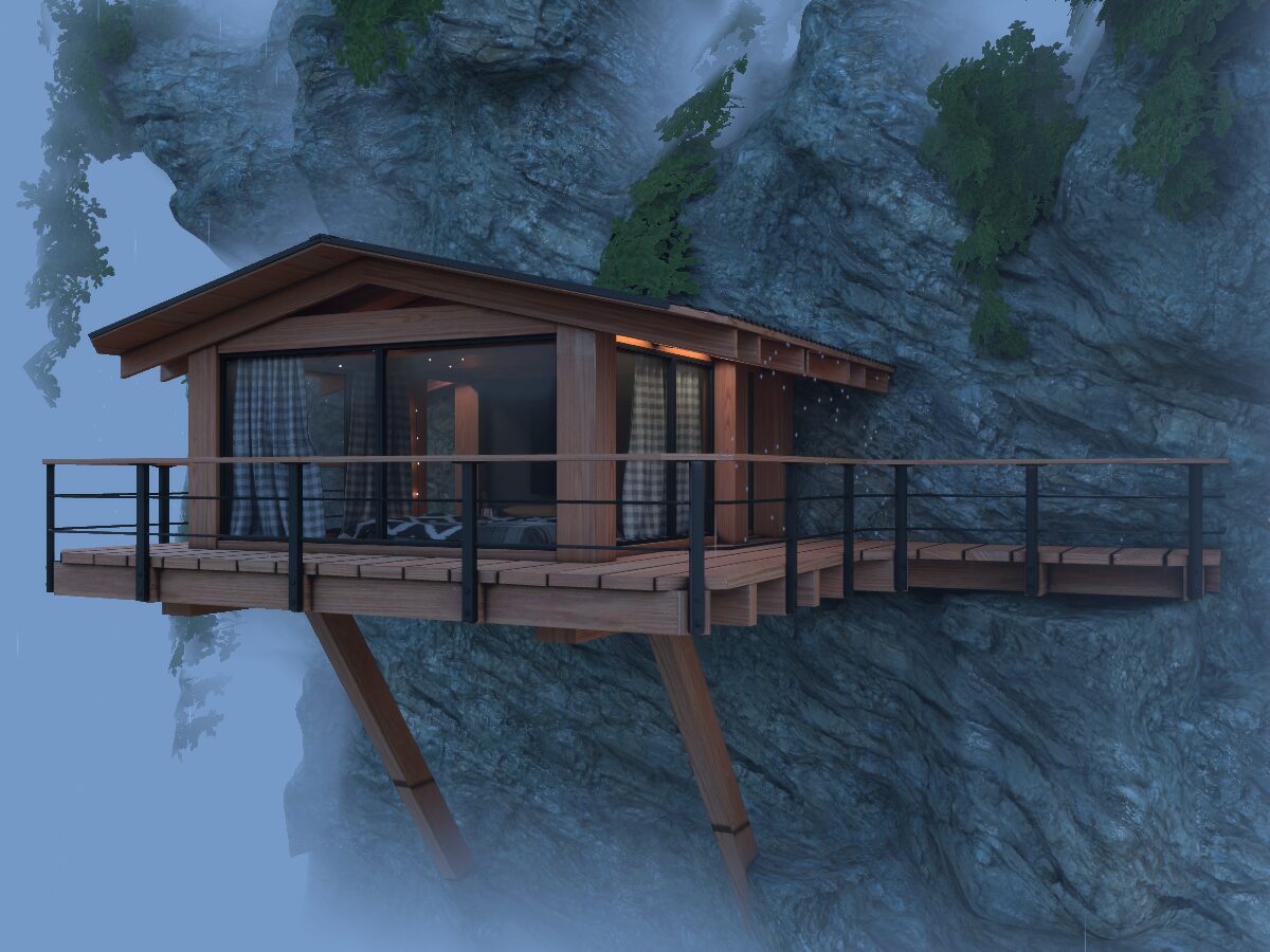 Rainy Cliffside Shack